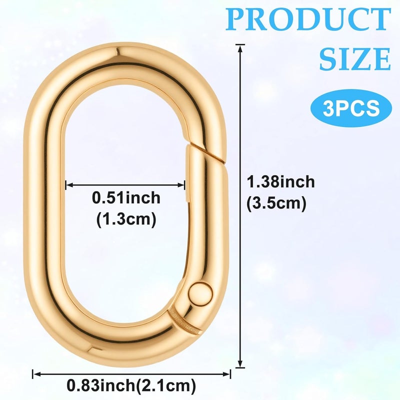 STSTR 3pcs Oval Spring Ring Clips, Metal Keyring Purse Clip, Heavy Duty Opening O Ring Carabiner for Keychains,Backpacks, Keys - Image 2